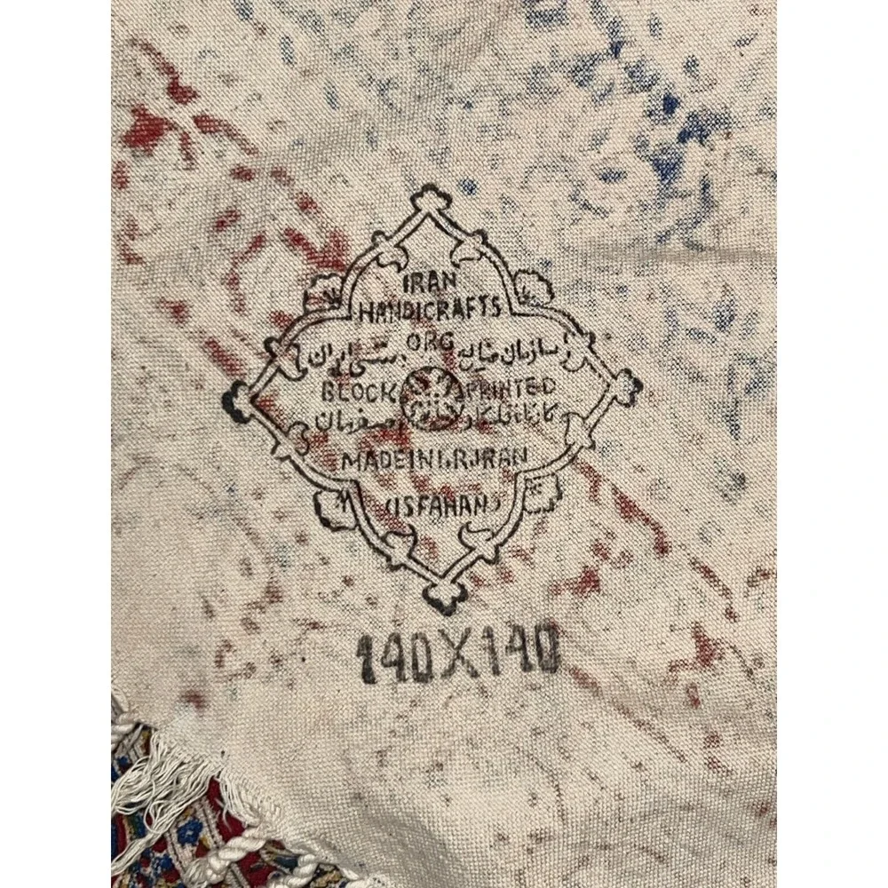 Vintage Isfahan Block-Printed Cotton Tapestry Floral Tablecloth 55
